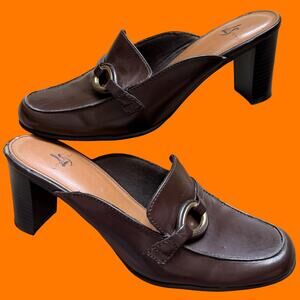 90's vintage brown faux leather block heel chunky heels mules Size 7.5